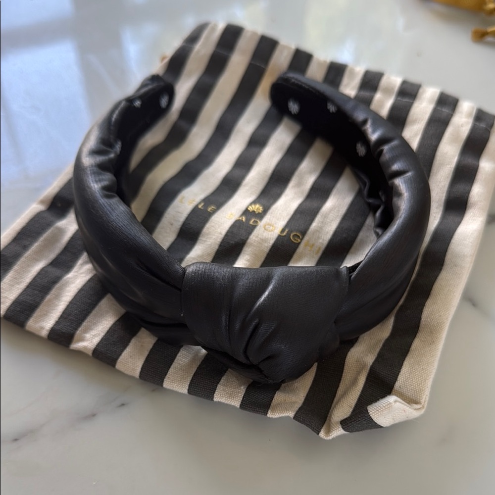 Lele Sadoughi Black Leather Knotted Headband